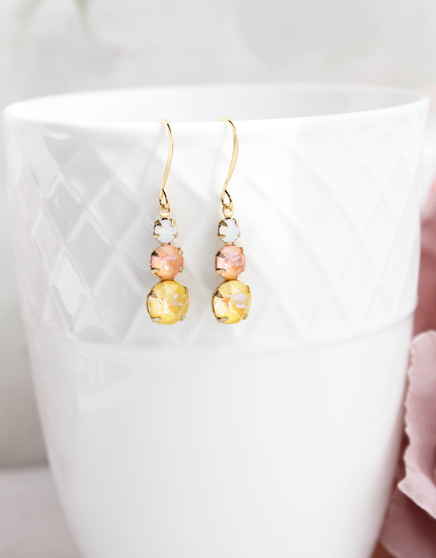 Vintage Glass Earrings- Light Peach and Yellow