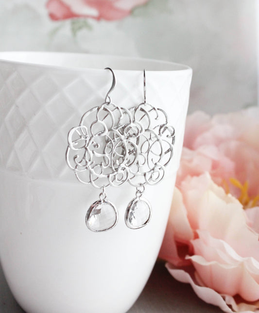 Silver Doodle Filigree Earrings - (10 colors): 4. Smoke Grey