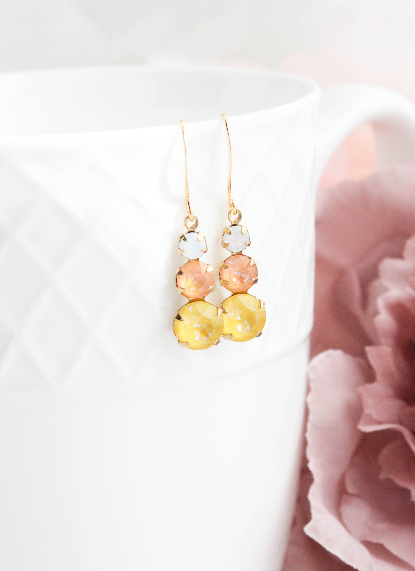 Vintage Glass Earrings- Light Peach and Yellow