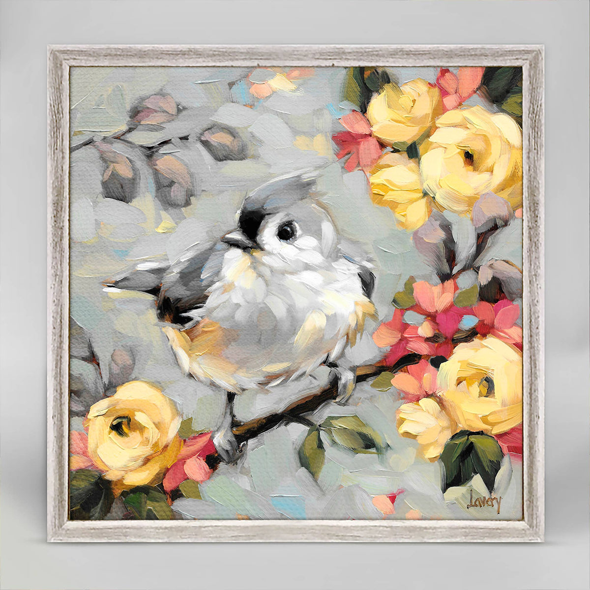 Tufted Titmouse On Gray Mini Framed Canvas