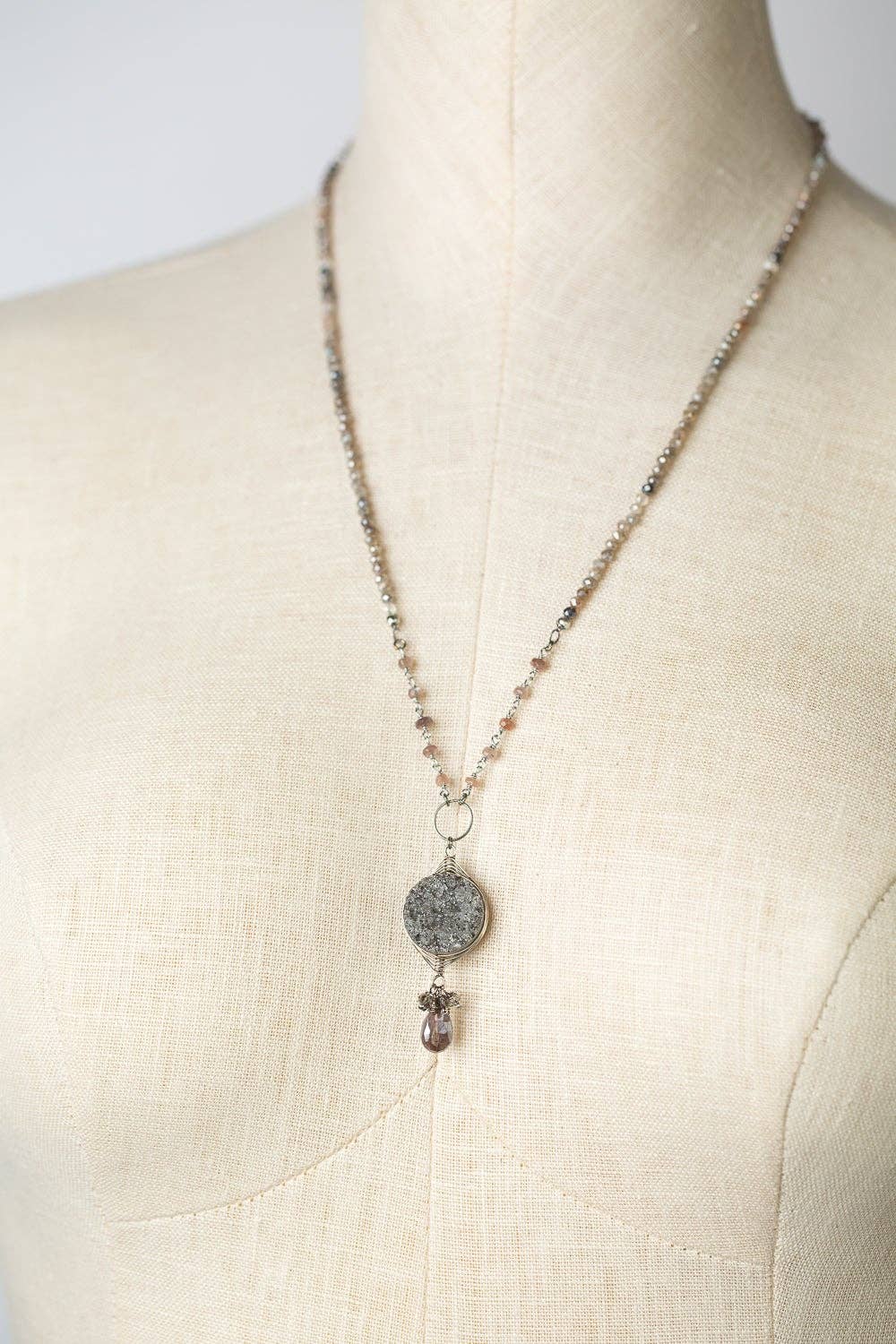 Moonlight 23.5-25.5" Moonstone, Druzy Collage Pendant Necklace