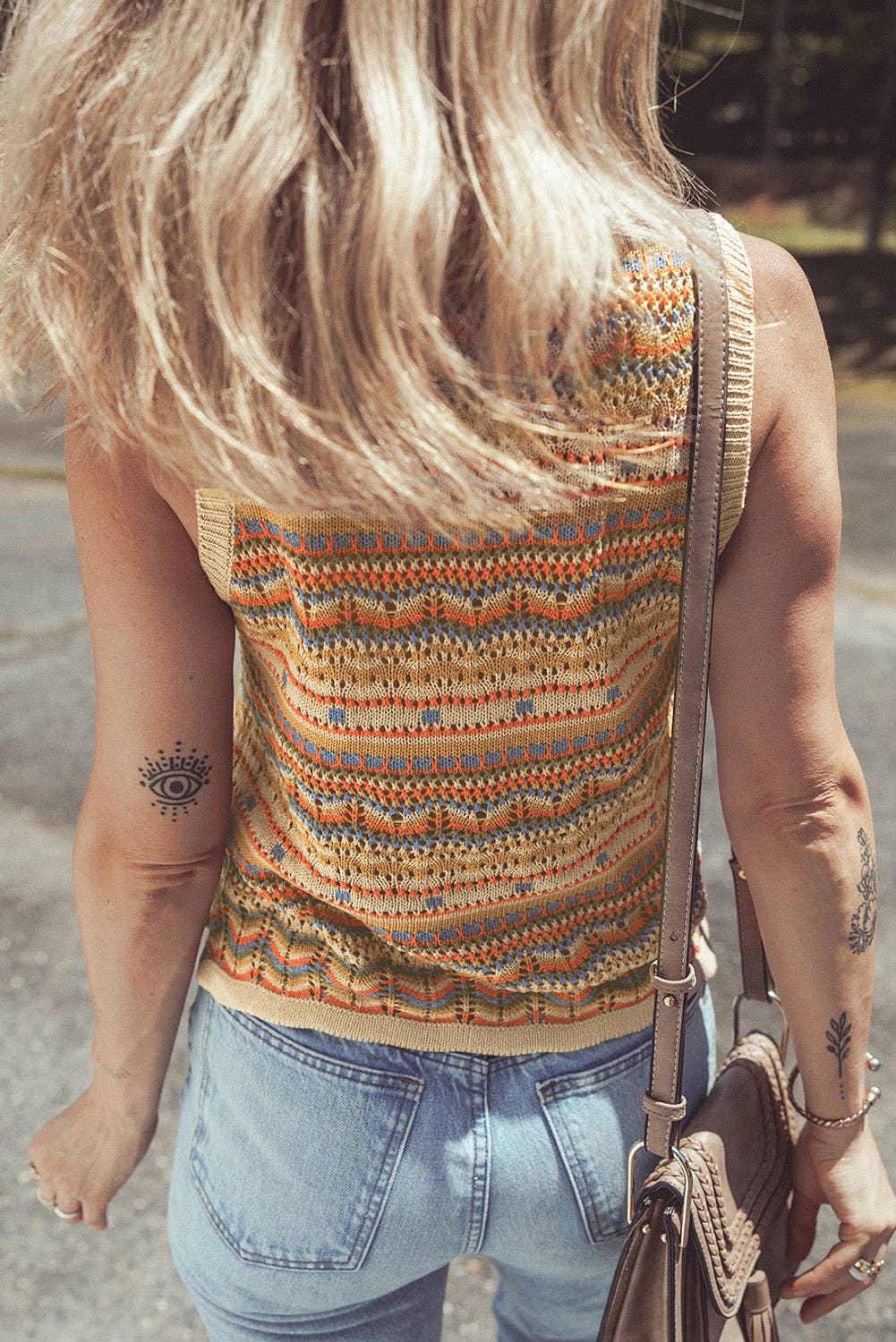 Stripe Crochet Sleeveless Sweater Top