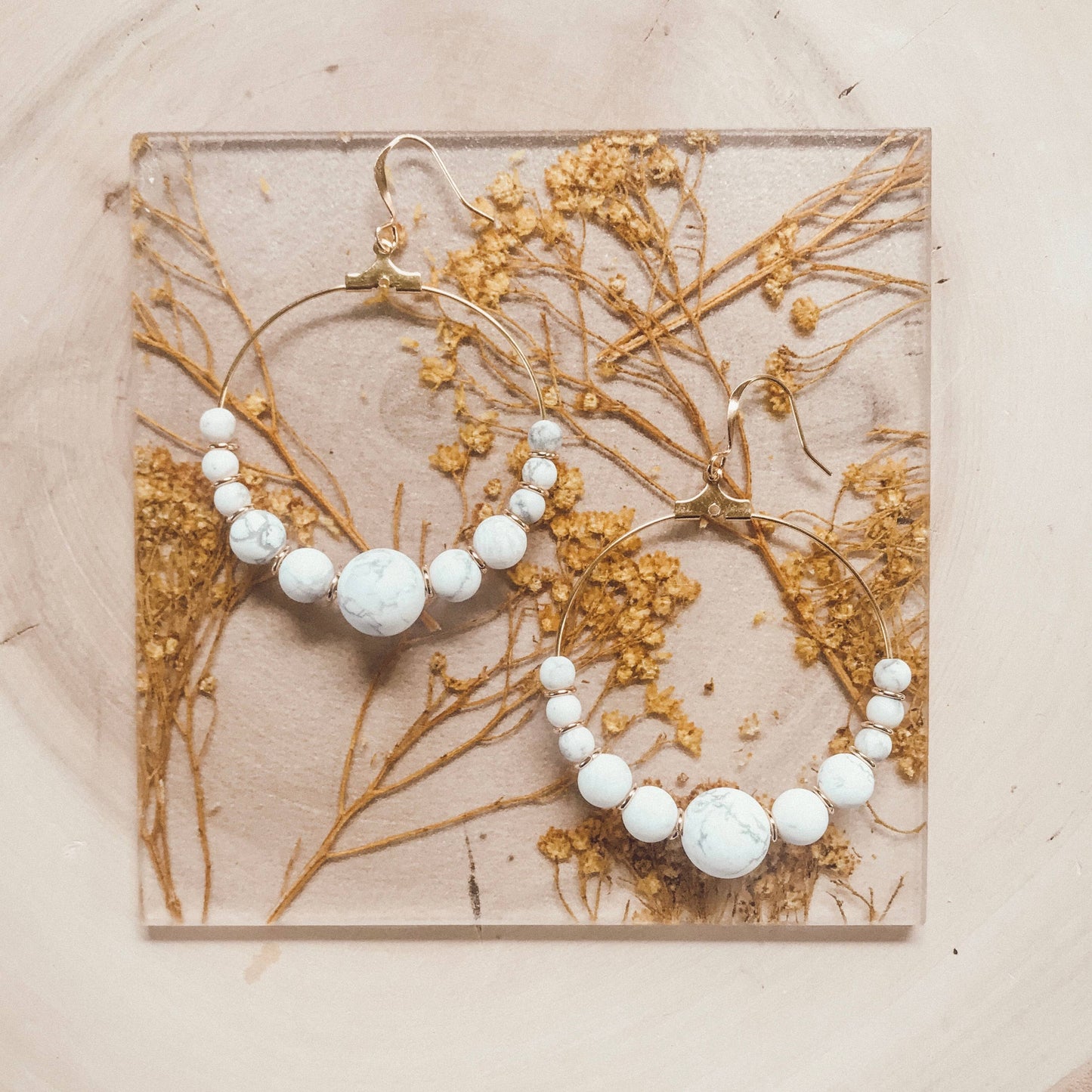 Genuine Gemstone and Gold Hoop Earring