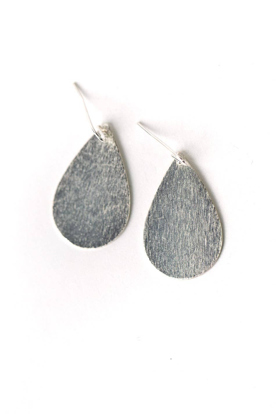 Brushed Silver Teardrop Statement Earrings