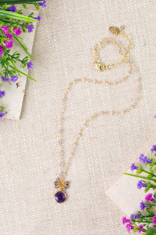 Folklore 18-20" Tanzanite with Amethyst Cluster Necklace