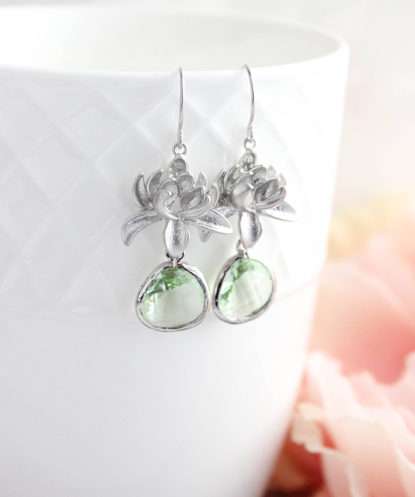 Lotus Flower Earrings- Light Green