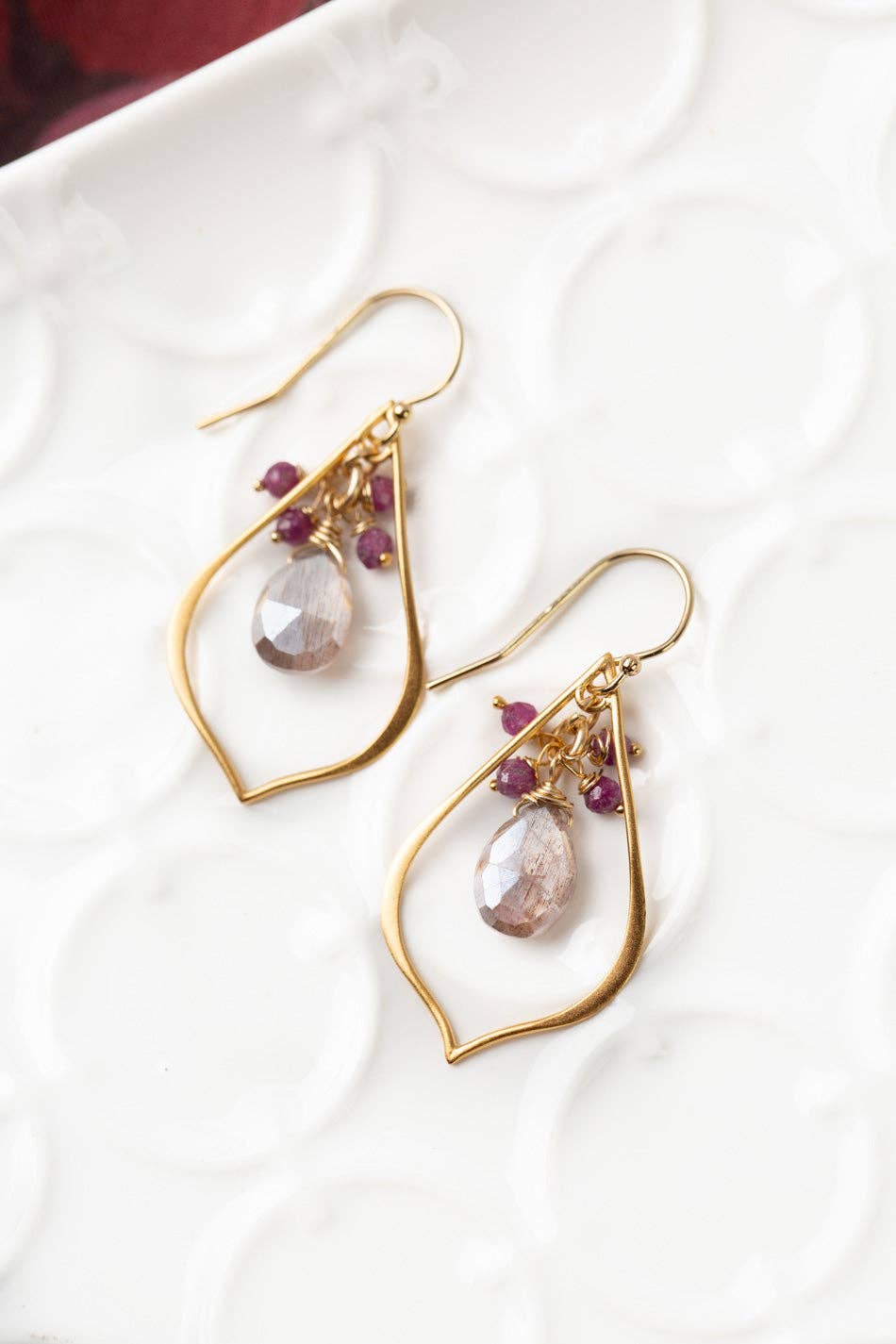 Decadence Ruby With Moonstone Cluster Earrings