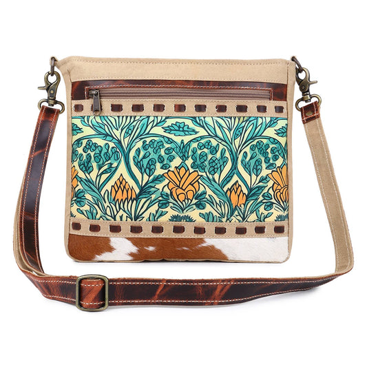 Sixtease Bags USA - Canvas Cowhide & Leather Women Shoulder Bag - Ethnic Floral