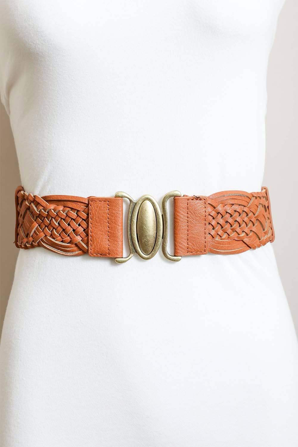 Oval Buckle Braided Elastic Belt