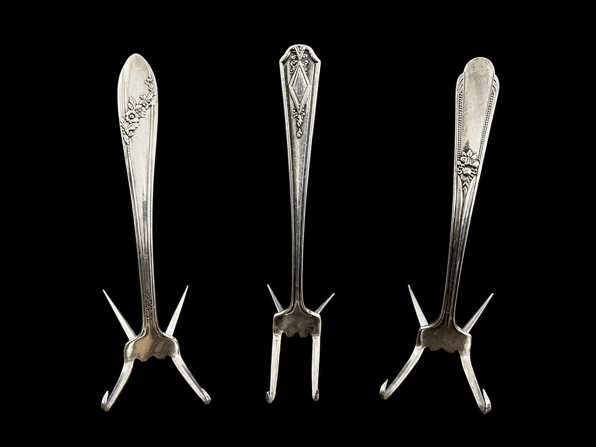 Vintage Silverplate Fork Christmas Card Stands