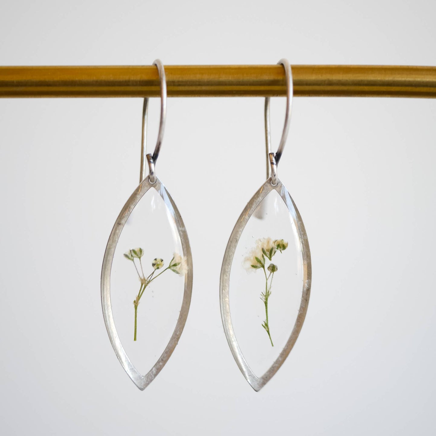 Marquise Earrings: Small Baby's Breath / Sterling Silver plated