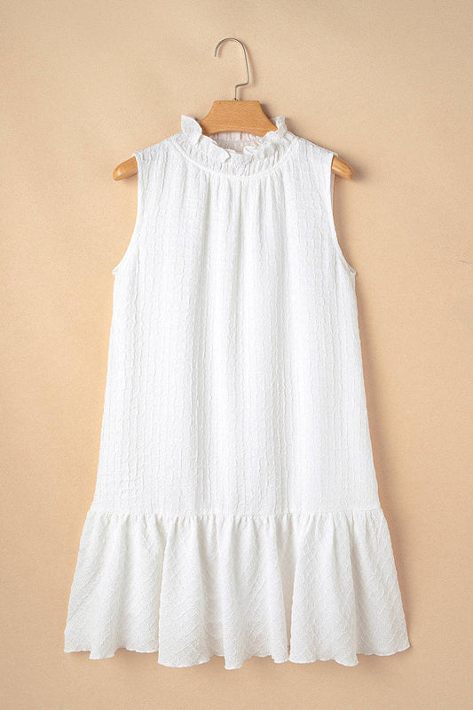 Textured Ruffle Sleeveless Summer Mini Dress