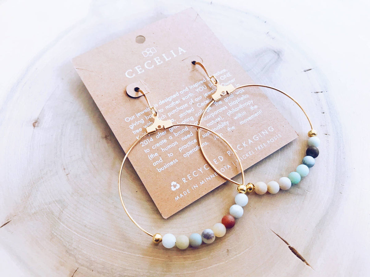 Gemstone and Gold Hoop Earrings
