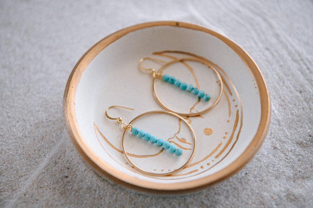 Gemstone and Gold Drop Hoop Earrings