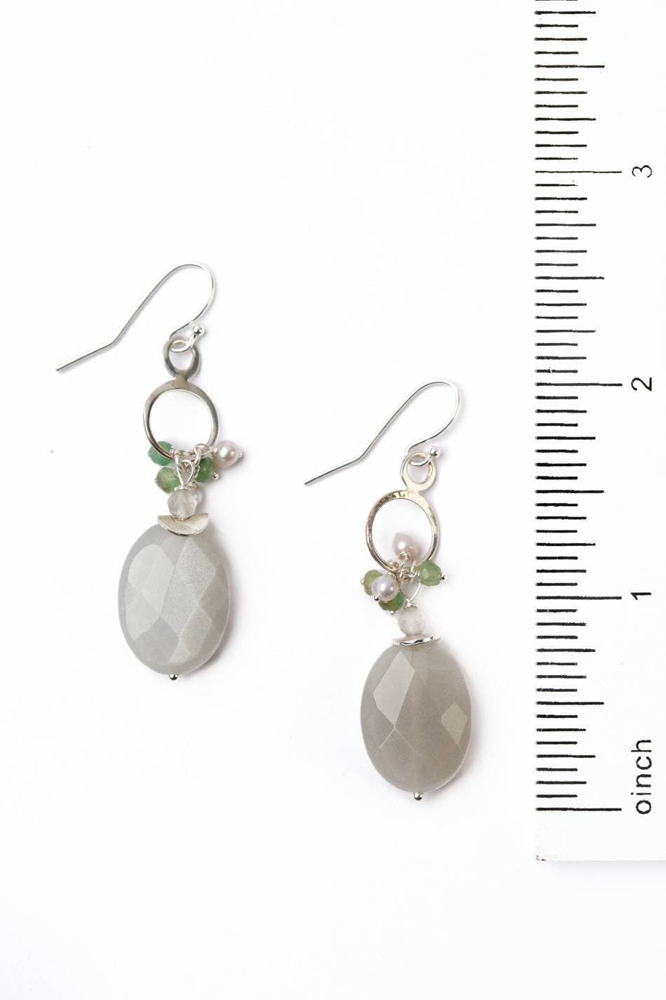 Spring Frost Freshwater Pearl and Green Jasper Cluster Earrings