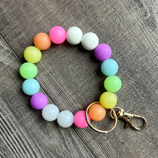 Rainbow Glow in the Dark Beads Wristlet Keychain