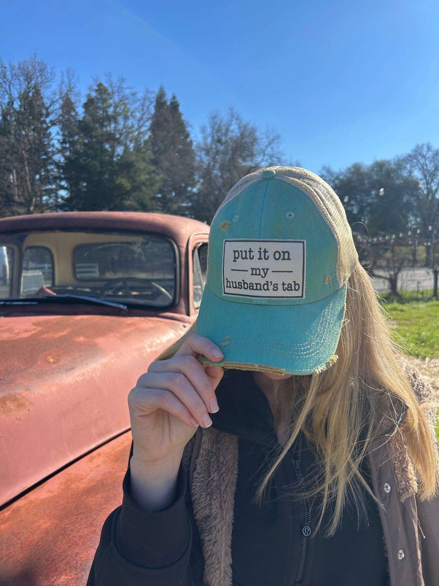 Put It On My Husband's Tab Women's Trucker Hat Baseball Cap