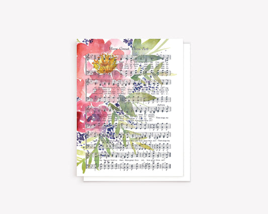 "How Great Thou Art" Inspirational Floral Hymn Greeting Card