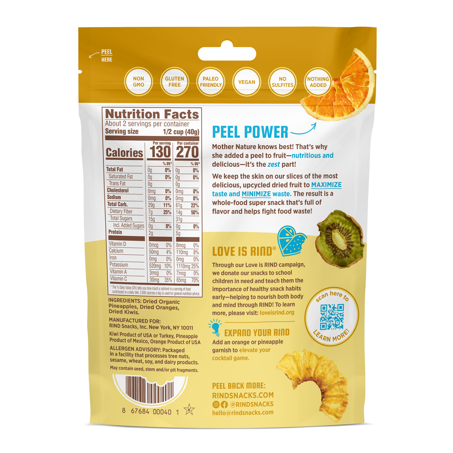 Tropical Blend, Skin-on Dried Fruit - 3oz