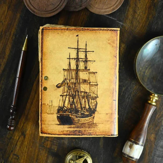 Vintage Sailing Ship Leather Journal