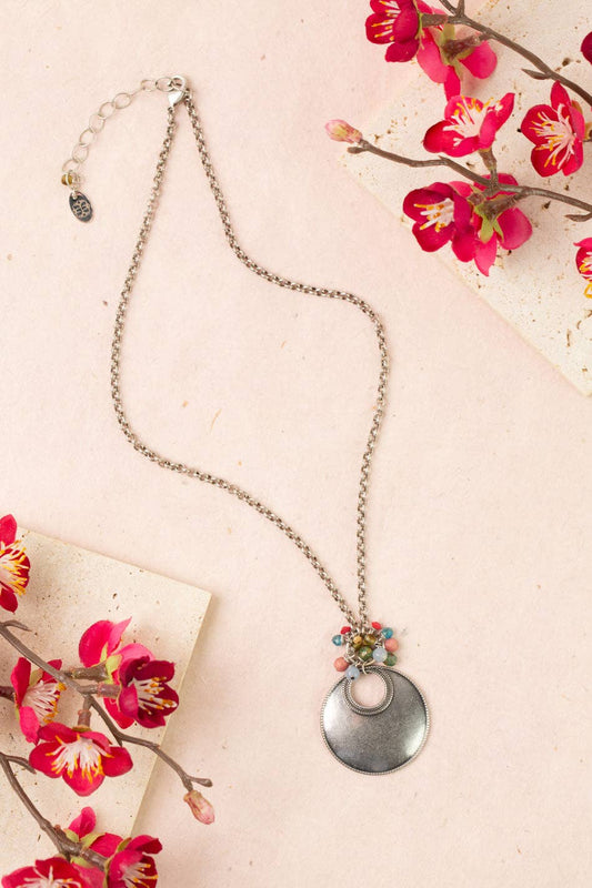 Leilani 16-18" Czech Glass, Olive Jade, Neon Apatite with Antique Silver Pendant Simple Necklace