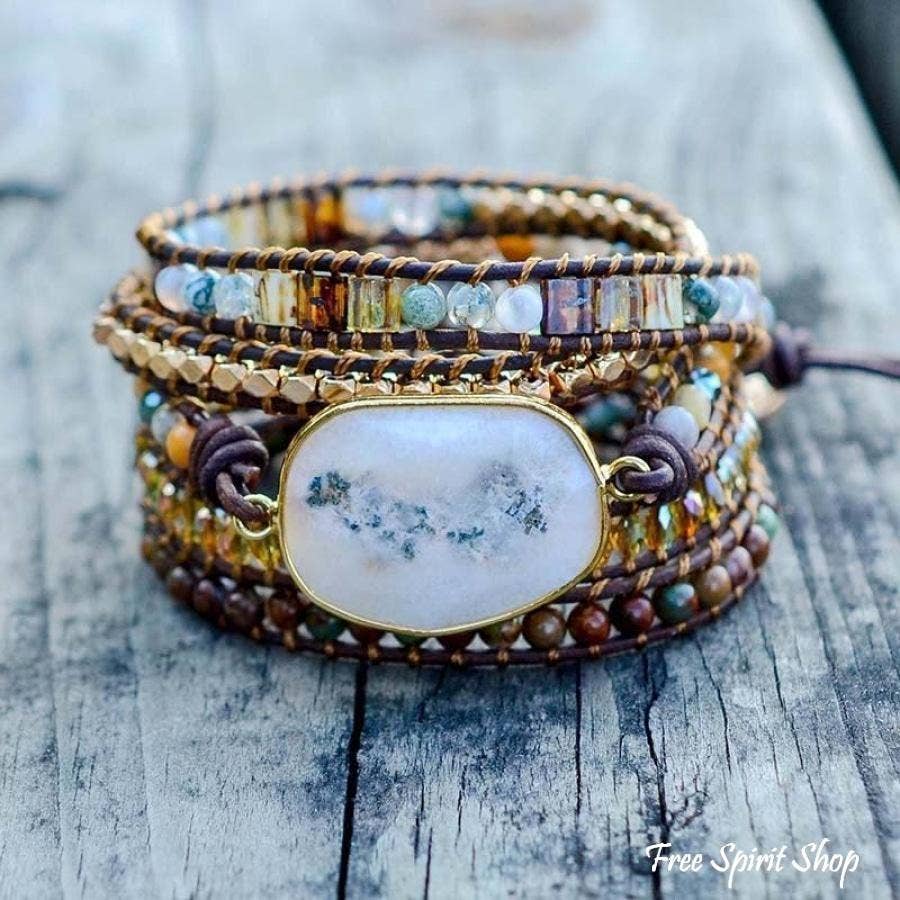 Gemstone Leather Wrap Bracelet