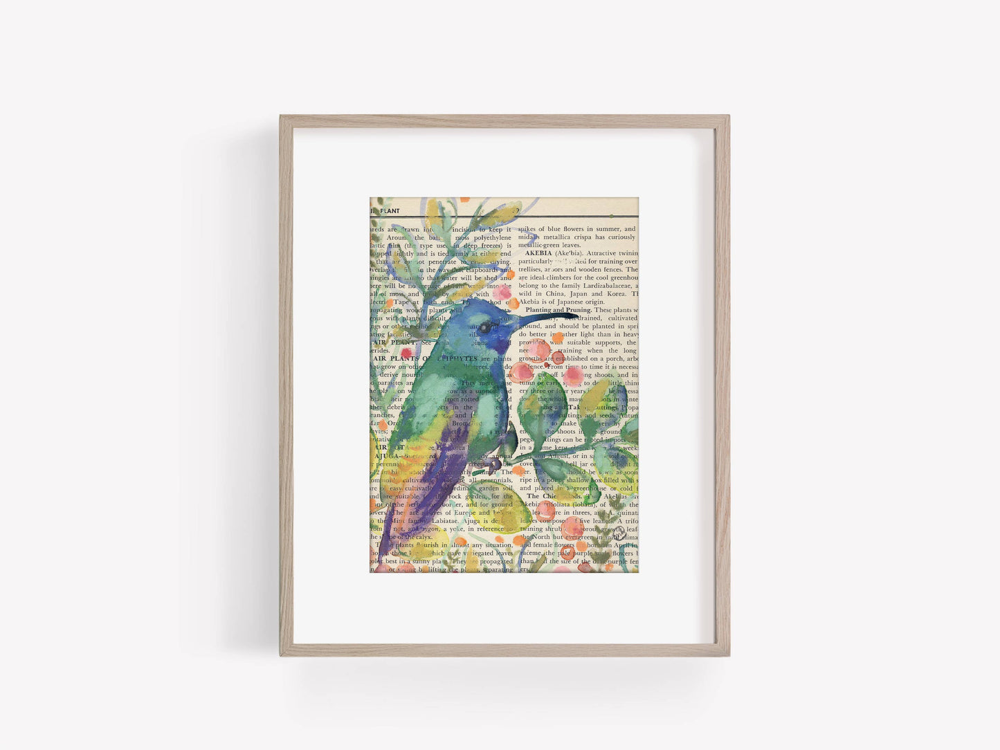 Hummingbird Mixed Media on Gardening Book Page Print, 5x7