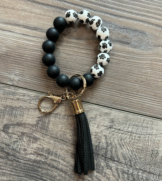 Dog Paw Silicone Beaded Keychain Wristlet