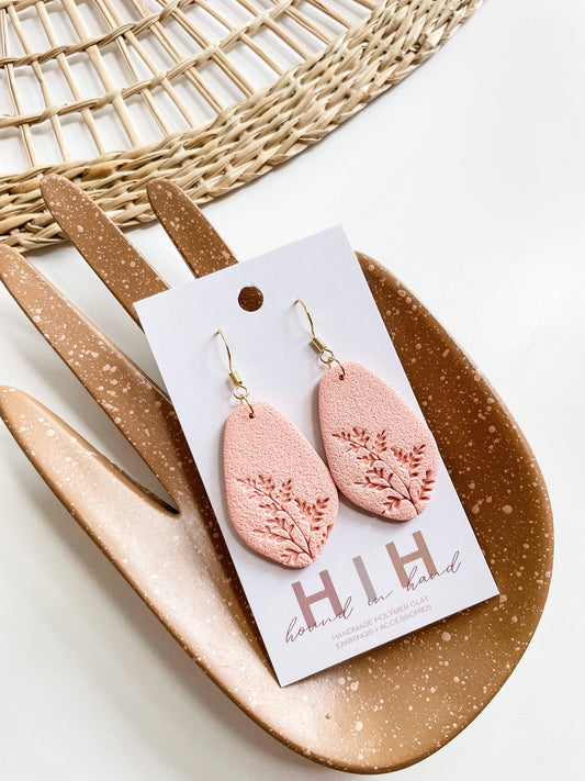 Coral Boho Floral Teardrop Dangle Earrings