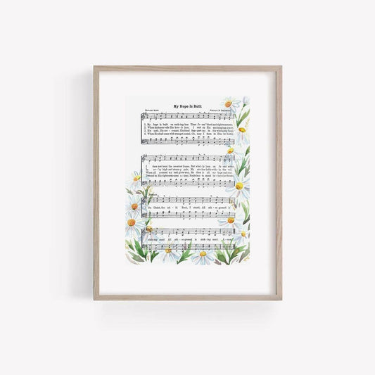 “My Hope is Built” with Daisies Watercolor Hymn Print