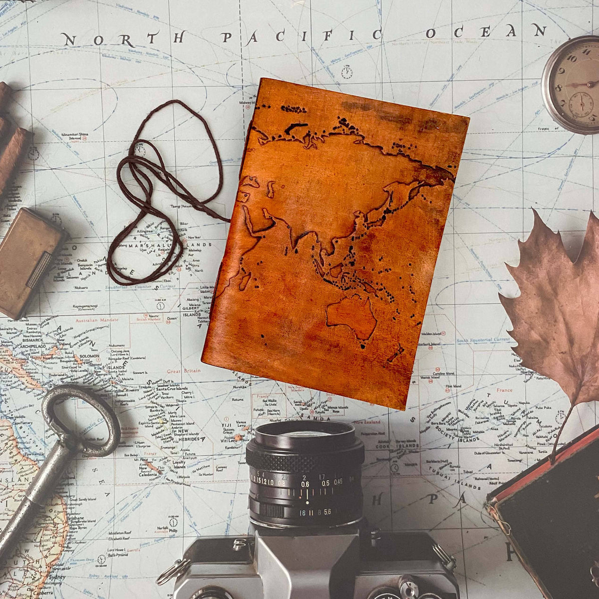 World Map 7x5 Handmade Leather Journal