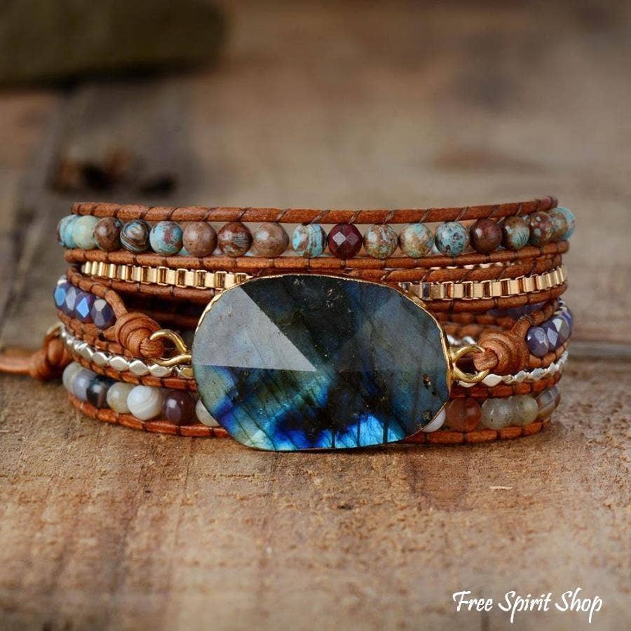 Gemstone Leather Wrap Bracelet