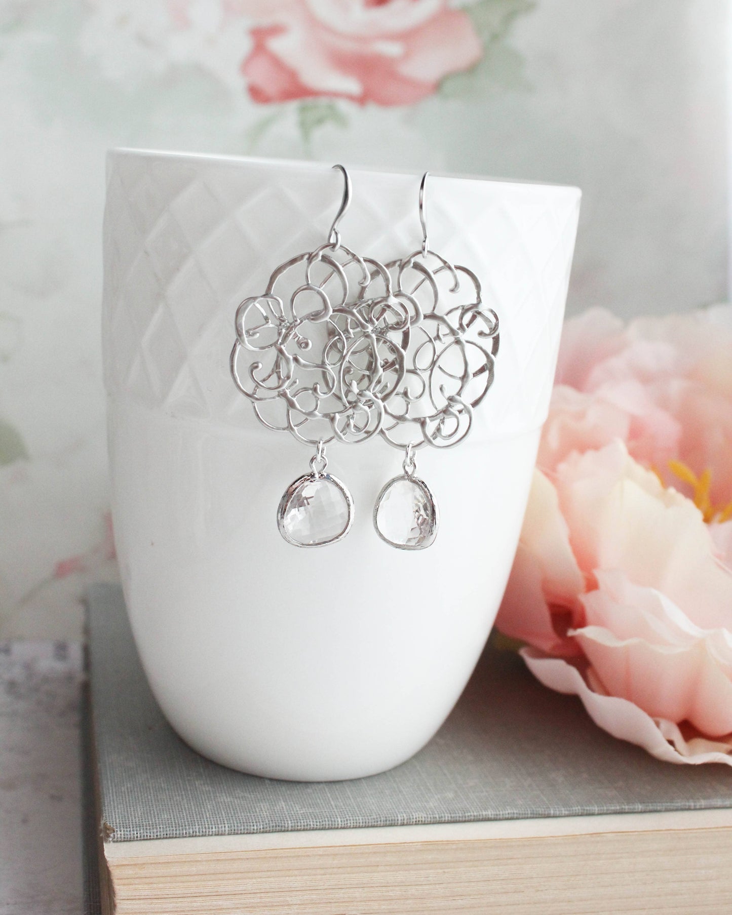 Silver Doodle Filigree Earrings - (10 colors): 4. Smoke Grey