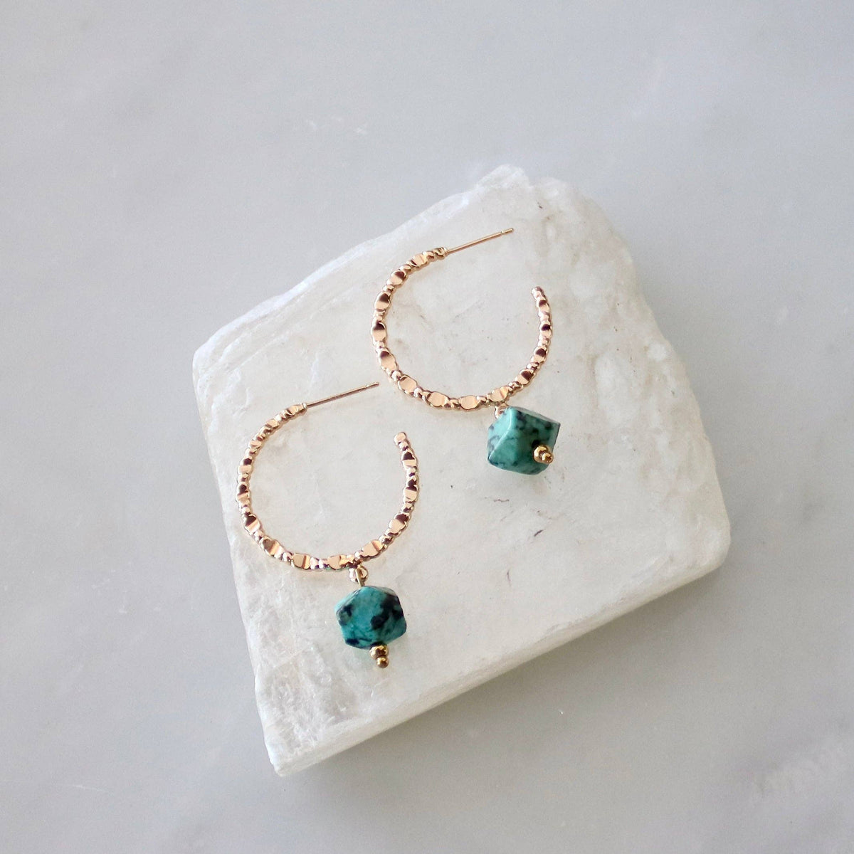 Amazonite or Turquoise Textured Hoop Earrings