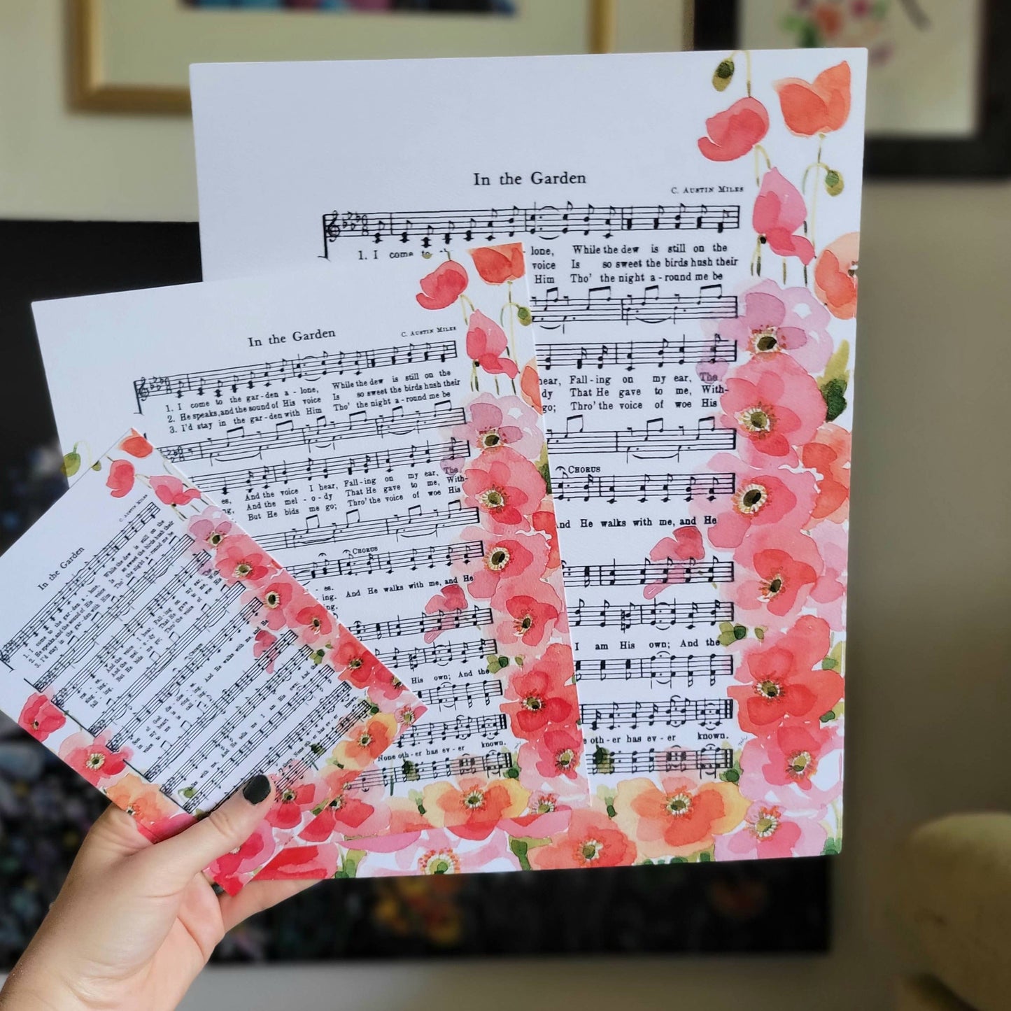 "In the Garden" Pink Iceland Poppies Hymn Art Print: 8x10"