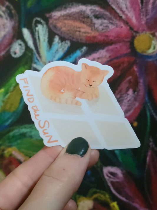 "Find the Sun" Watercolor Cat Sticker