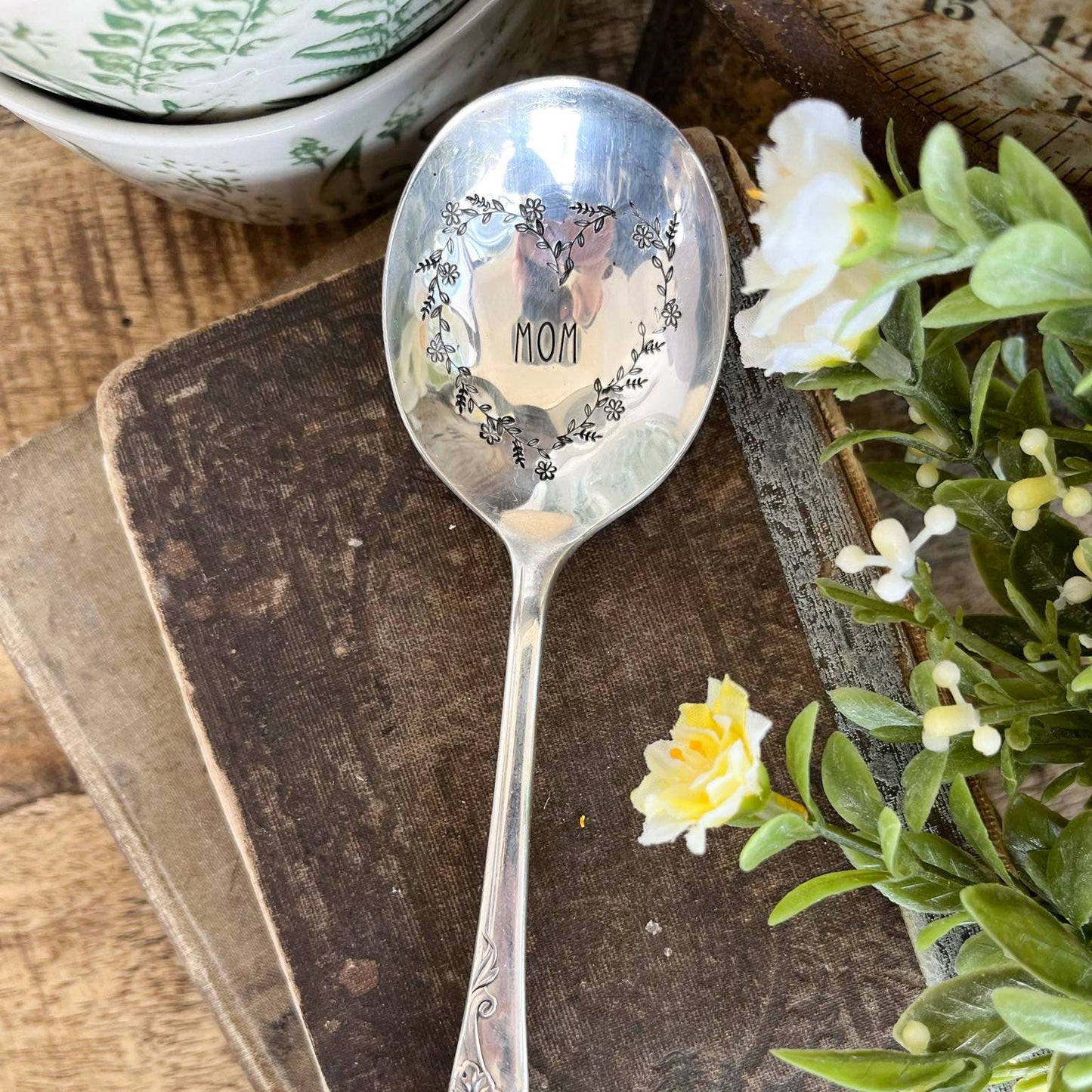 Mom Floral Heart Vintage Stamped Spoon