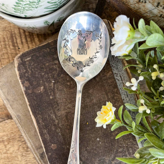 Mom Floral Heart Vintage Stamped Spoon
