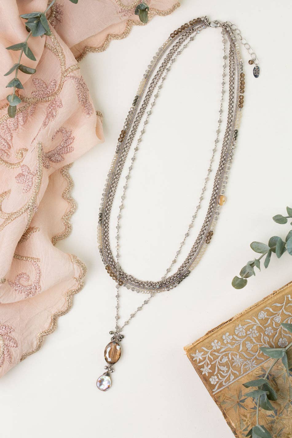 Windsor Castle 21-23" Labradorite, Pyrite, Abalone Multistrand Necklace
