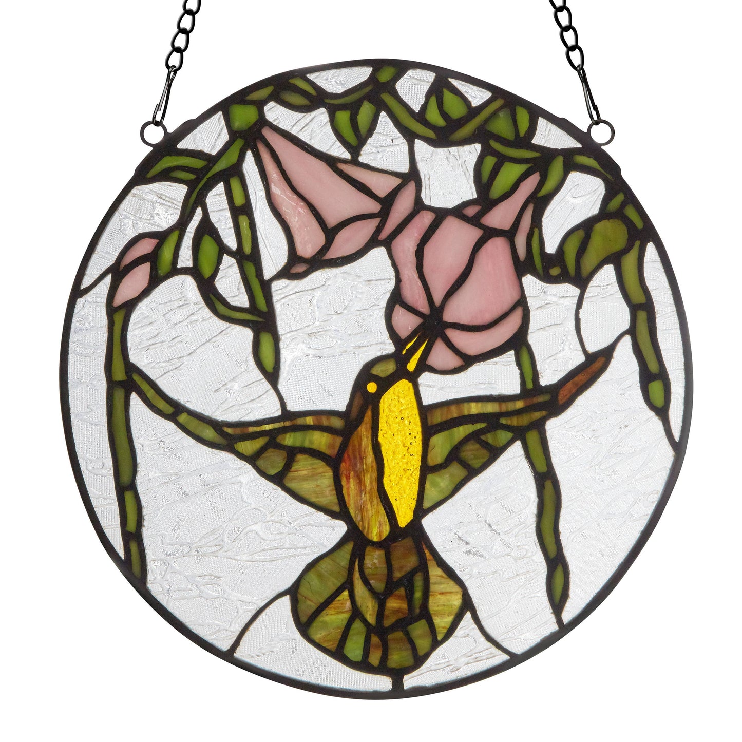 10"H Hummingbird and Hibiscus Stained Glass Window Panel
