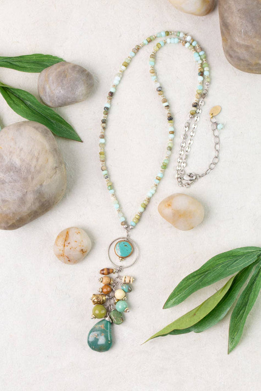 Remedy 23.5-25.5" Jade, Turquoise, Jasper Cluster Necklace