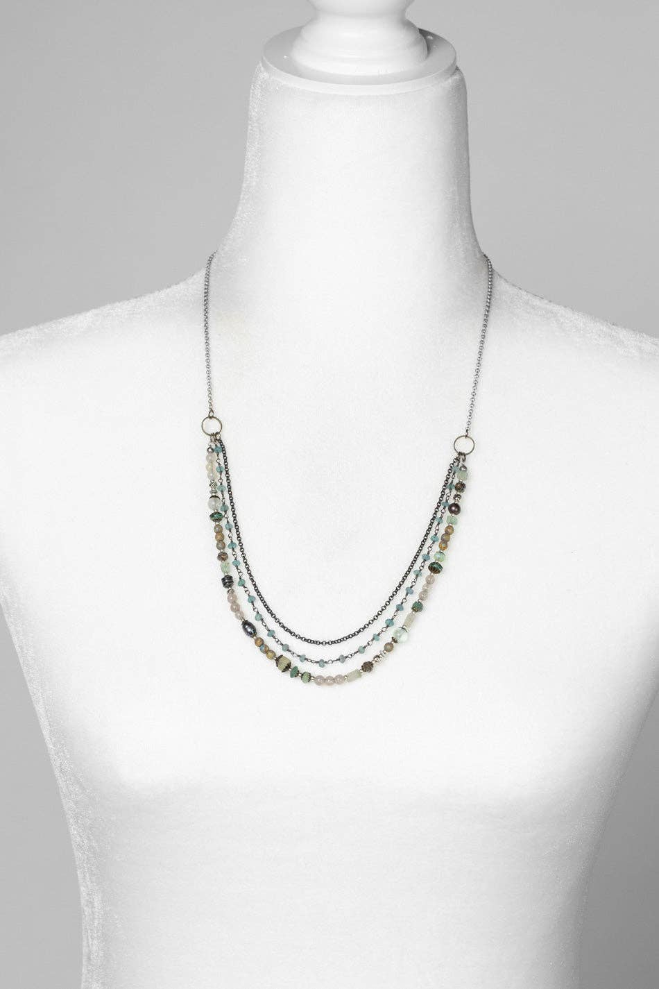 Venetian Dreams 22.5-24.5" Freshwater Pearl, Fluorite, Roman Glass Multistrand Necklace