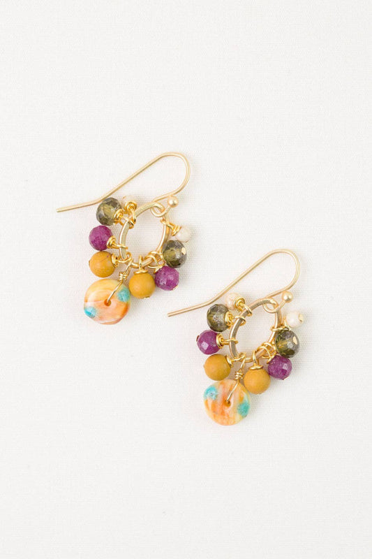 Ember Ruby, Spiny Oyster, Czech Glass Cluster Earrings