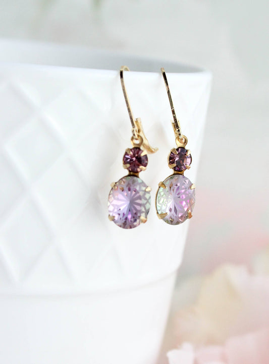 Etched Glass Drop Earrings- Aurora Iridescent Floral