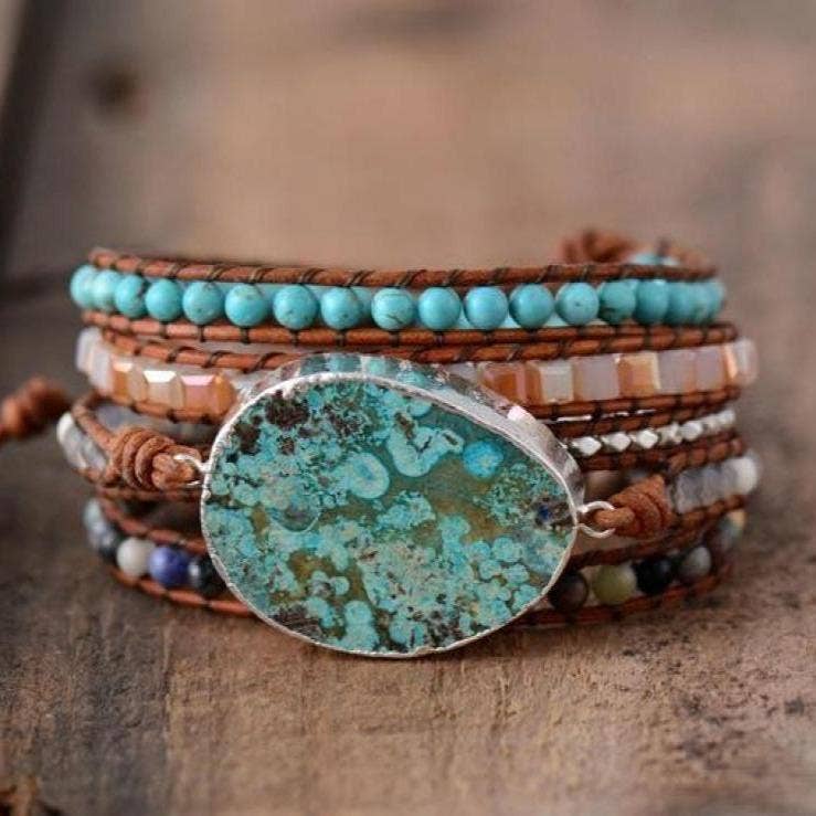 Gemstone Leather Wrap Bracelet