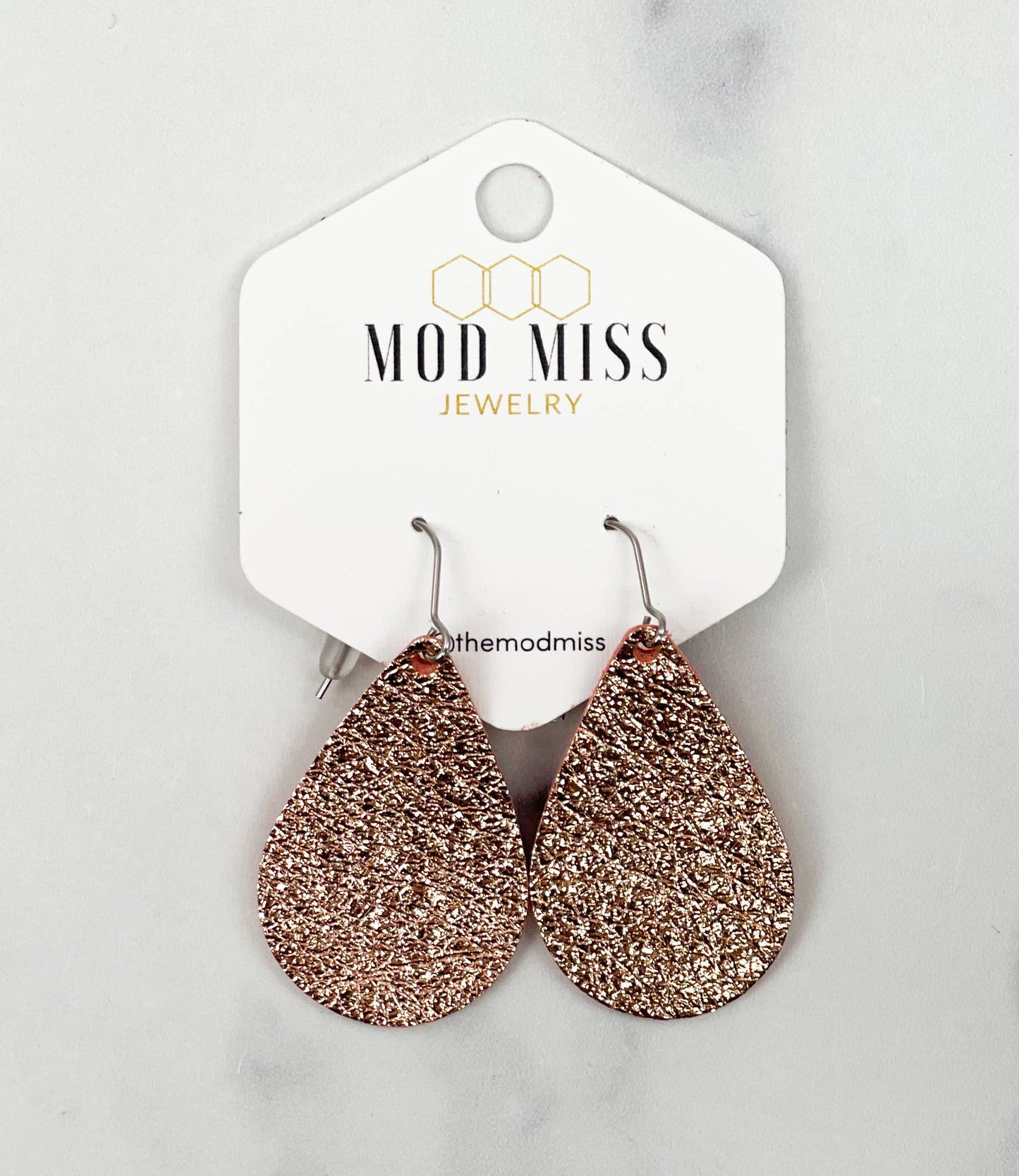 Leather Teardrop Earring "Metallic Rose Gold"