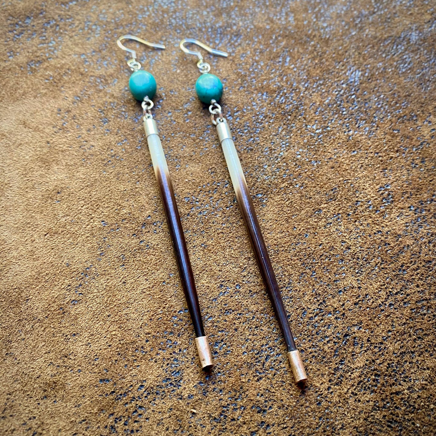 Porcupine Quill & Turquoise Earrings, with Silver Earwires