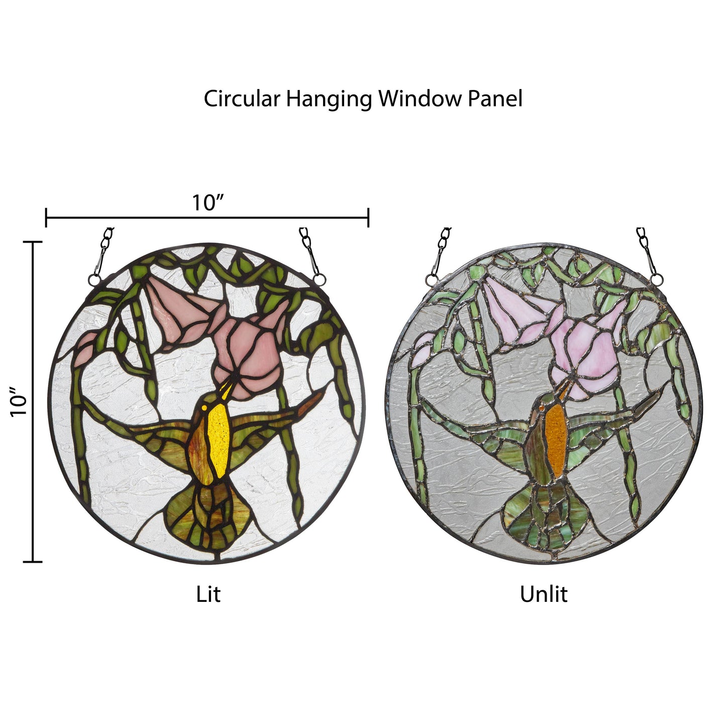 10"H Hummingbird and Hibiscus Stained Glass Window Panel