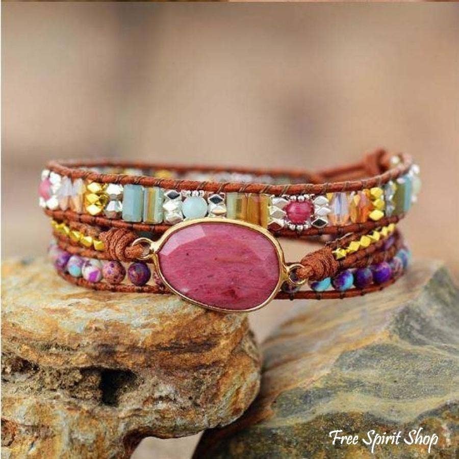 Gemstone Leather Wrap Bracelet