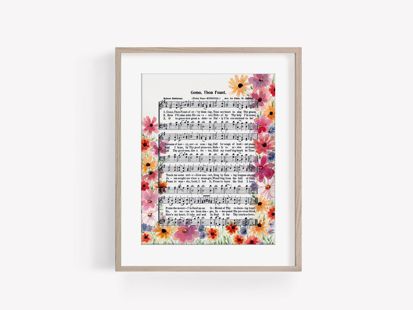 "Come Thou Fount" Garden Flowers Watercolor Hymn Art Print